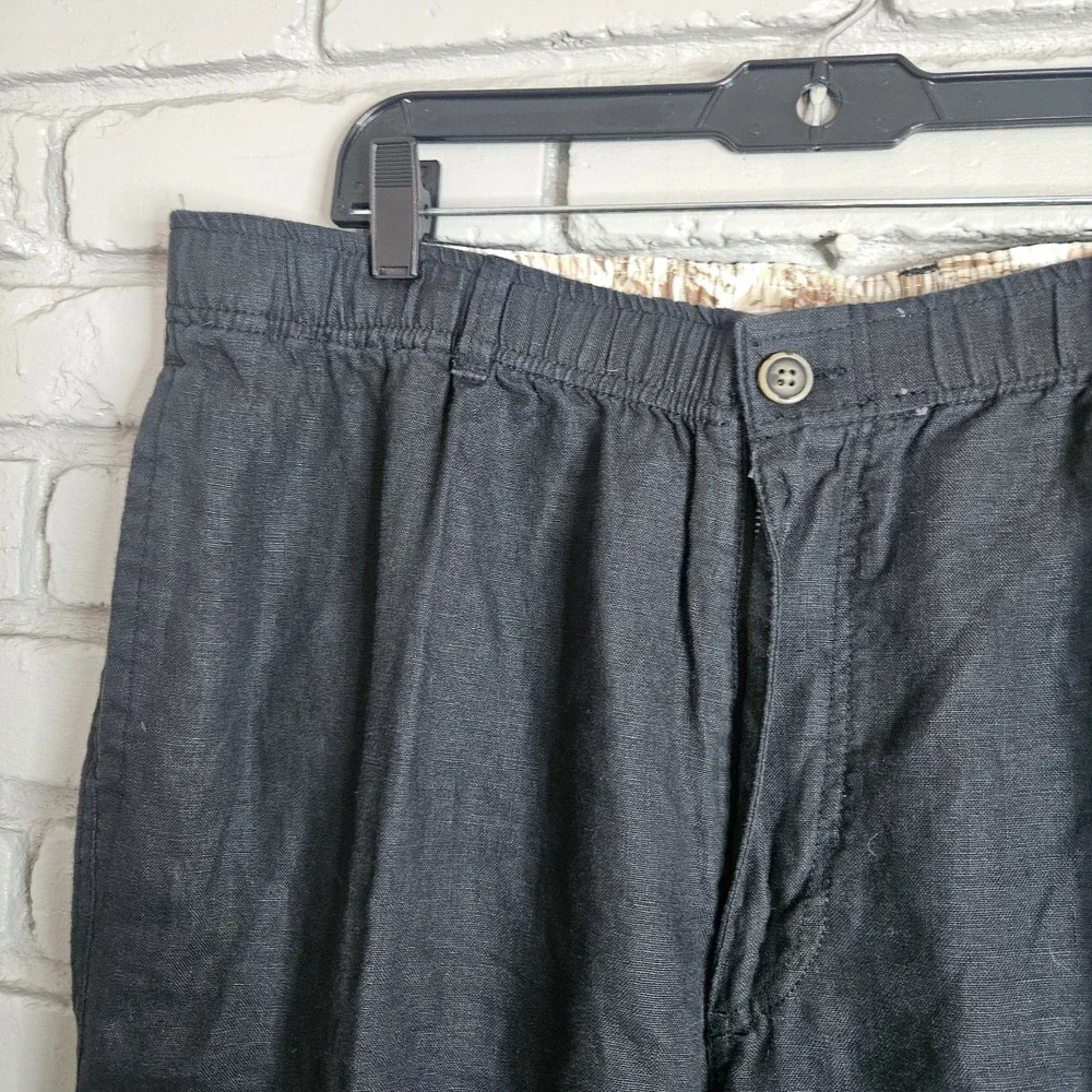 28 Palms Mens Black Linen Pants XL 39x30 Elastic Waist Drawstring‎ Beach Resort
